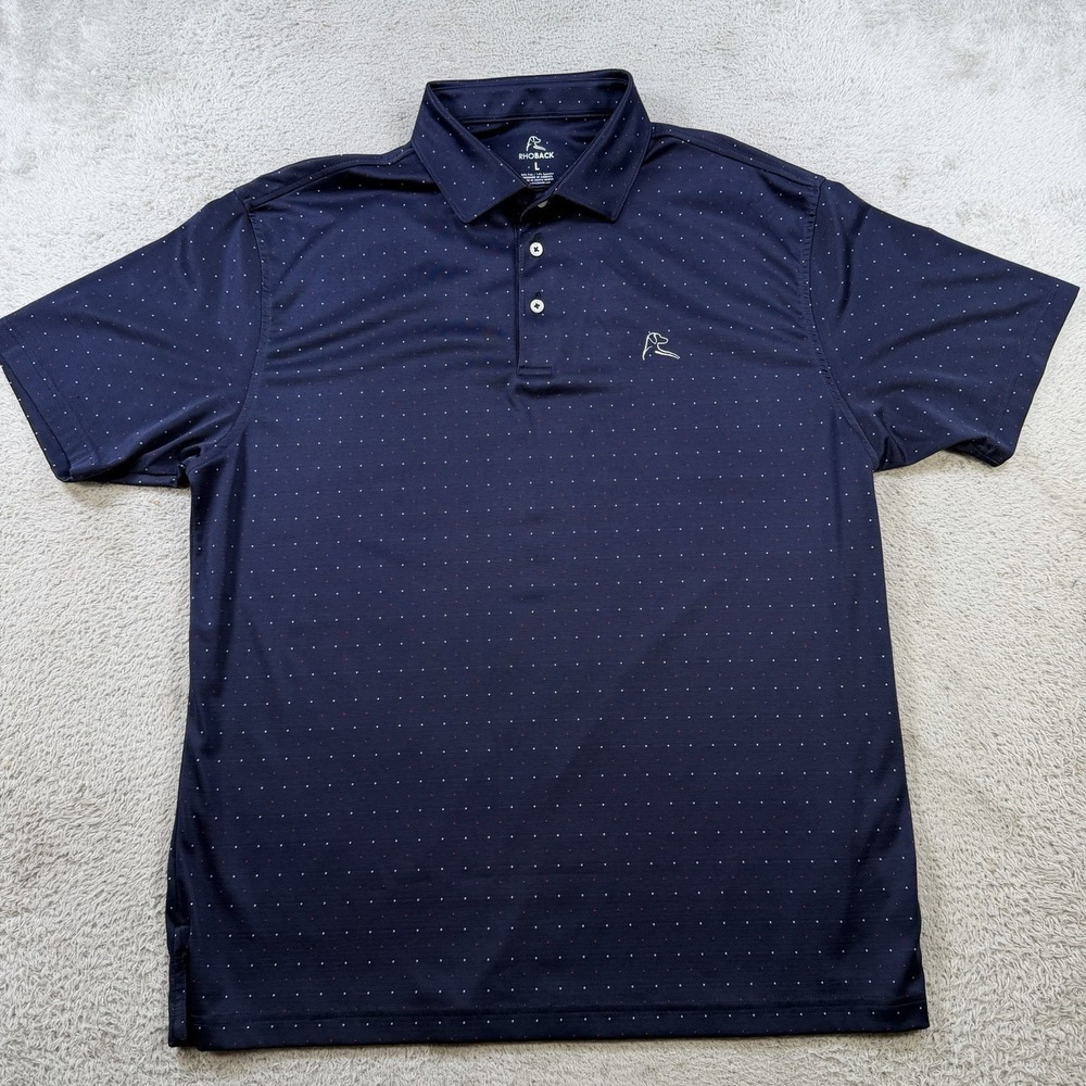 Rhoback Polo Shirt Mens Large Navy USA Flag Golf Performance Stretch Active